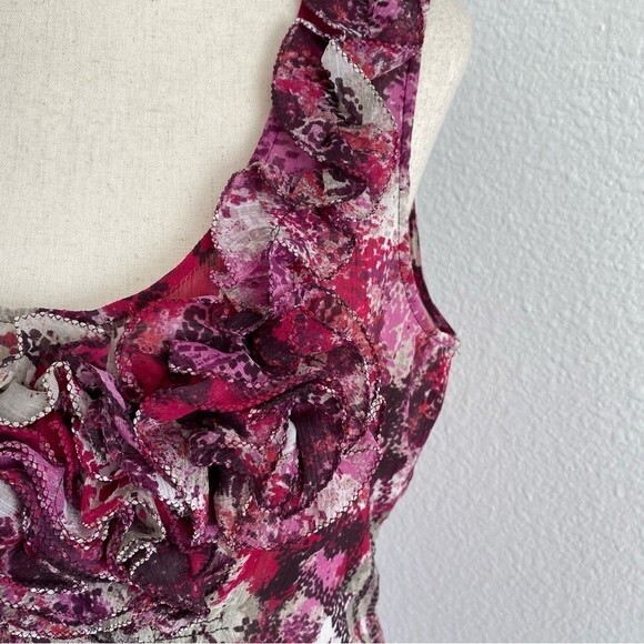Ann Taylor 3D Floral Ruffle Pink Red Sleeveless Lightweight Romantic Top Size M - Picture 6 of 13